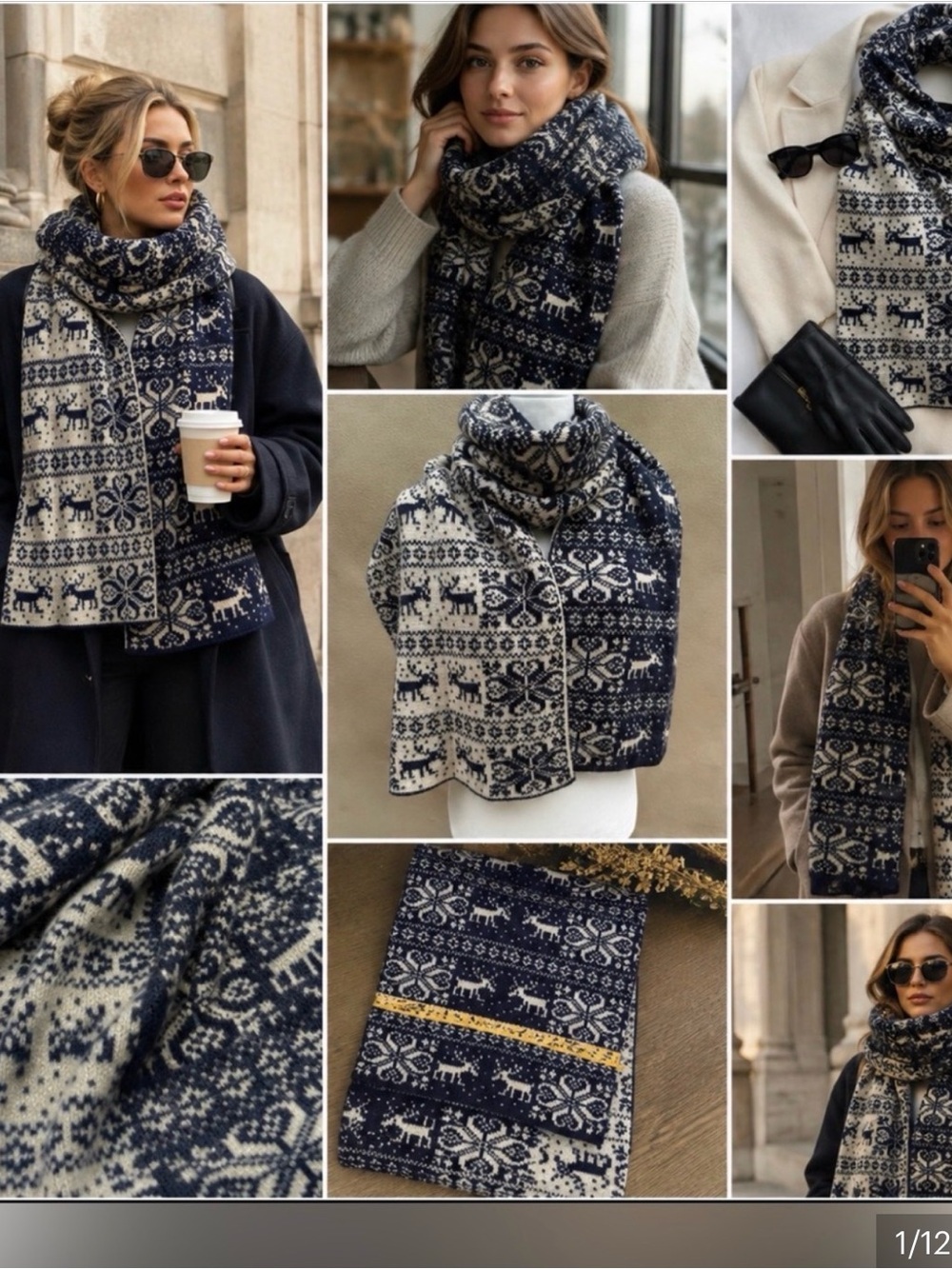 FAIR ISLE CHUNKY knitted reversible large scarf STUNNING!mint cond price firm